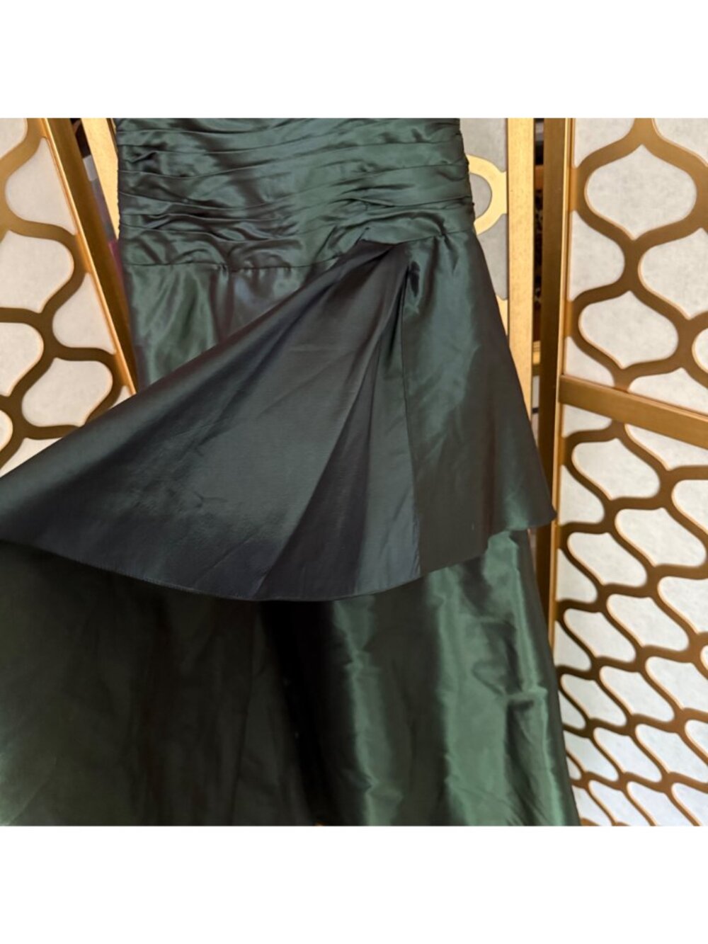 Rickie Freeman Teri Jon Size 6 Green Silk Sleeveless Pleated Ruched Maxi Gown - Picture 4 of 16
